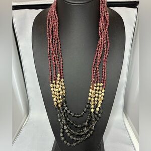 Teng Yue multi strand long paper bead necklace in red ivory green
